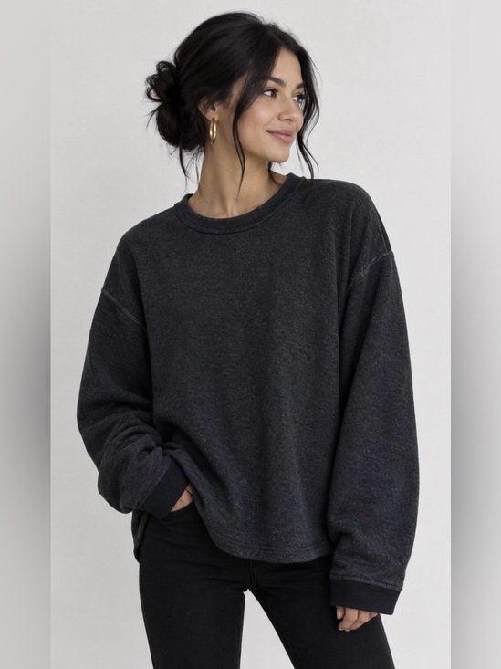 Zara Sweaters - ZARA Anthracite Gray Cotton Knit Black Trim Sweater Large NWT